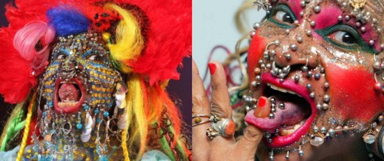 Más piercings, cuenta única (mujer)<br/><br/>La mujer con más perforaciones en el mundo es Elaine Davidson; en el examen del 4 de mayo de 2000, tenía un total de 462 piercings: 192 piercing en su área facial incluyendo orejas, frente, cejas, barbilla, nariz y lengua (30), 56 piercings en su cuerpo incluyendo estómago, senos y manos y 214 adornando su área púbica (interna y externa). Ouch.<br/><br/>