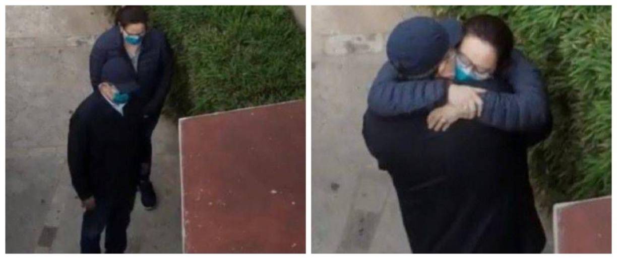 Finalmente, pasadas las 12:00 del mediodía, Juan Orlando caminó hasta la entrada de su casa en compañía de su esposa, Ana García, se despidió de ella dándole un beso y salió.