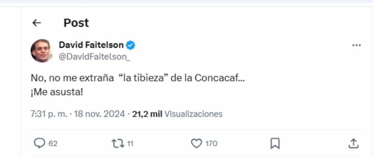 “No, no me extraña “la tibieza” de la Concacaf... ¡Me asusta!”, reaccionó Faitelson.