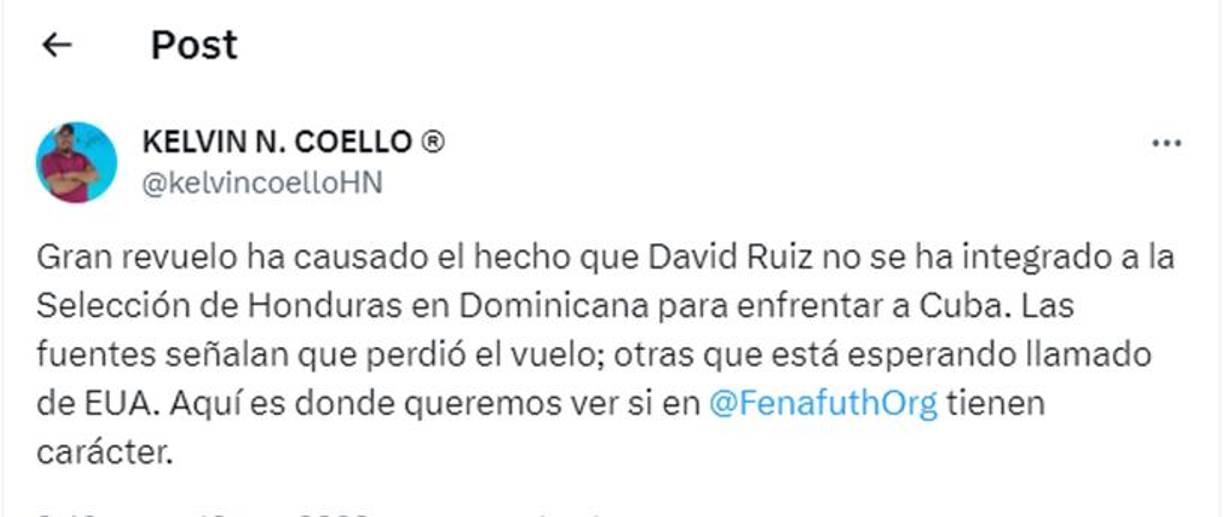 El periodista hondureño Kelvin Coello dejó este mensaje en sus redes sociales. 