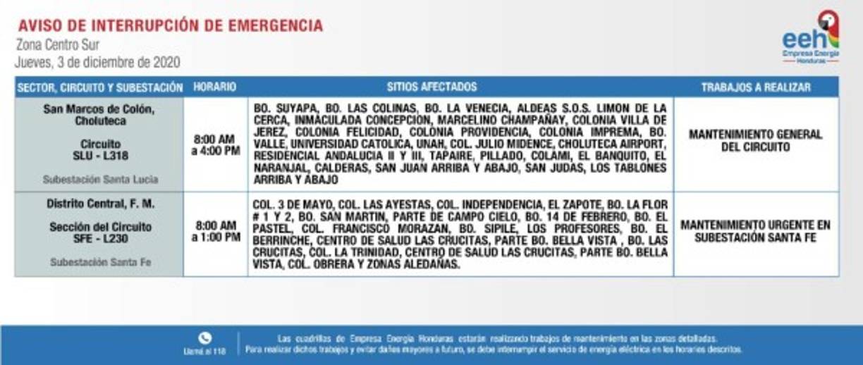 A continuación la lista de colonias afectadas.
