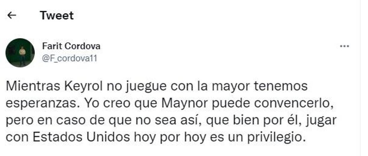 “Mientras Keyrol no juegue con la mayor tenemos esperanzas, yo creo que Maynor puede convencerlo
