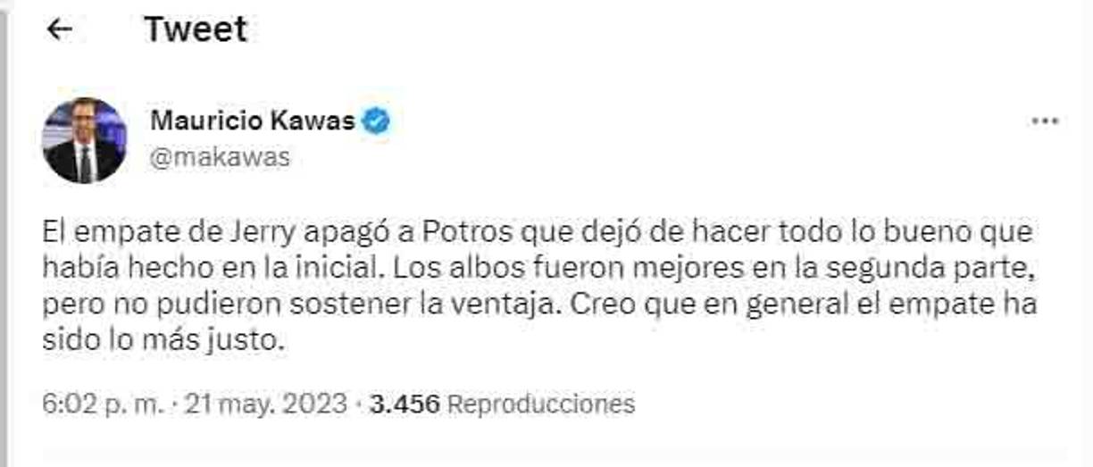 Mauricio Kawas: “Creo que en general el empate ha sido lo más justo.”