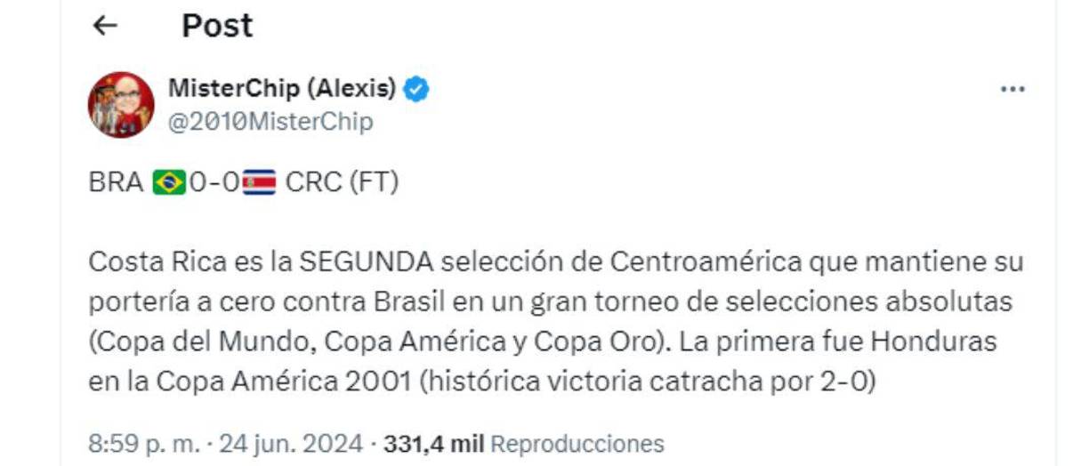 El famoso estadígrafo español Mister Chip recordó a Honduras y su triunfo en el 2001 ante Brasil en la Copa América .