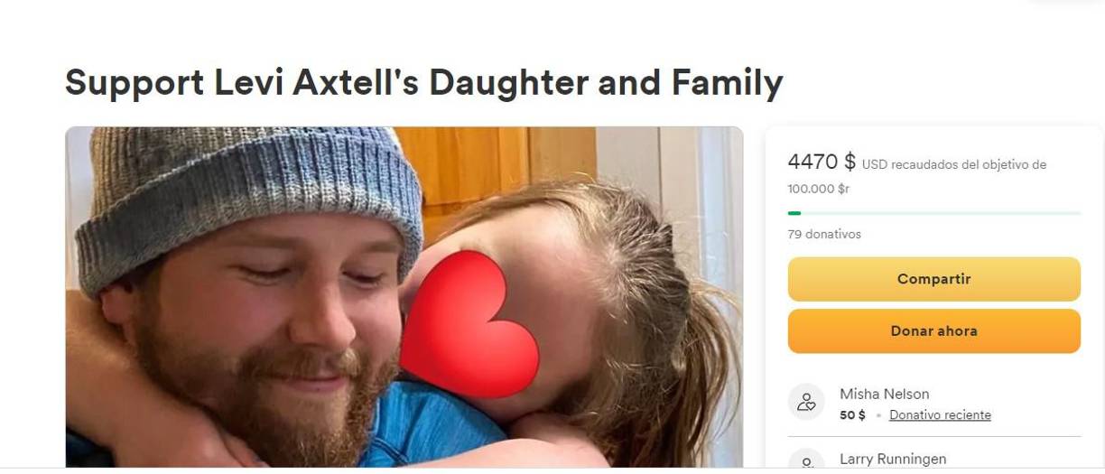 Los vecinos de Levi Axtell organizaron una recolecta para sus hijas, esperan recolectar 100 mil dólares y ha sido declarado héroe. Además han recolectado firmas para que salga libre debido al historial delictivo de la víctima.