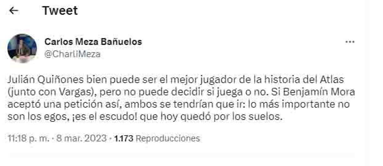 Aficionados y periodistas simpatizantes del Atlas reaccionaron molestos con Julián Quiñones luego que pidió no jugar ante Olimpia. Además, arremeten contra el DT por no tener autoridad a la hora de tomar decisiones.