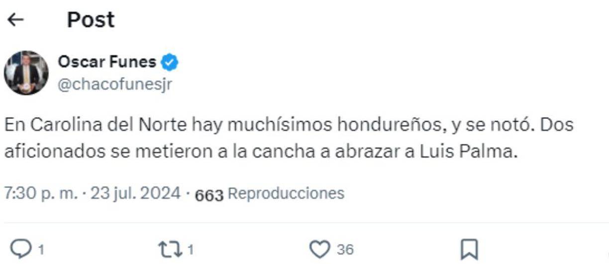 Chaco Funes compartió la información de los aficionados que fueron a buscar al hondureño Luis Palma.