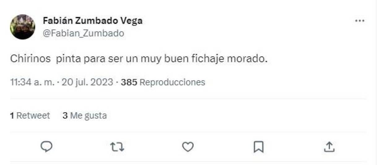 Fabián Zumbado, periodista de Costa Rica: “Chirinos pinta para ser un muy buen fichaje morado”.