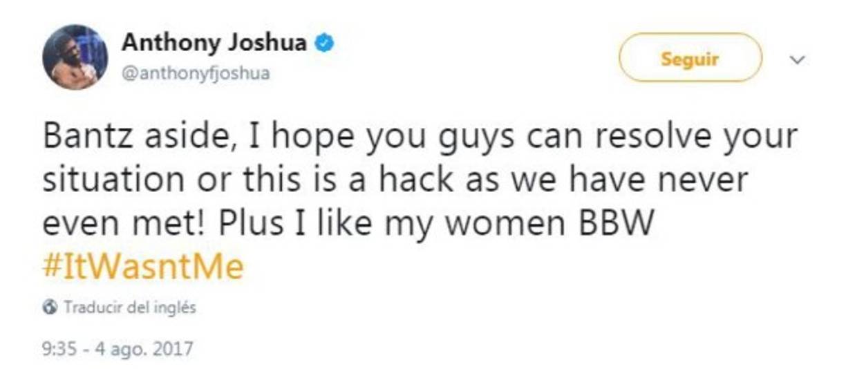 Por otra parte el boxeador acusado de bajarle la esposa al deportista salió a defenderse.“Espero que puedan resolver la situación que tienen ahora. Jamás ha pasado ese encuentro que dices (con tu esposa). Yo me encuentro bien con mi mujer”.