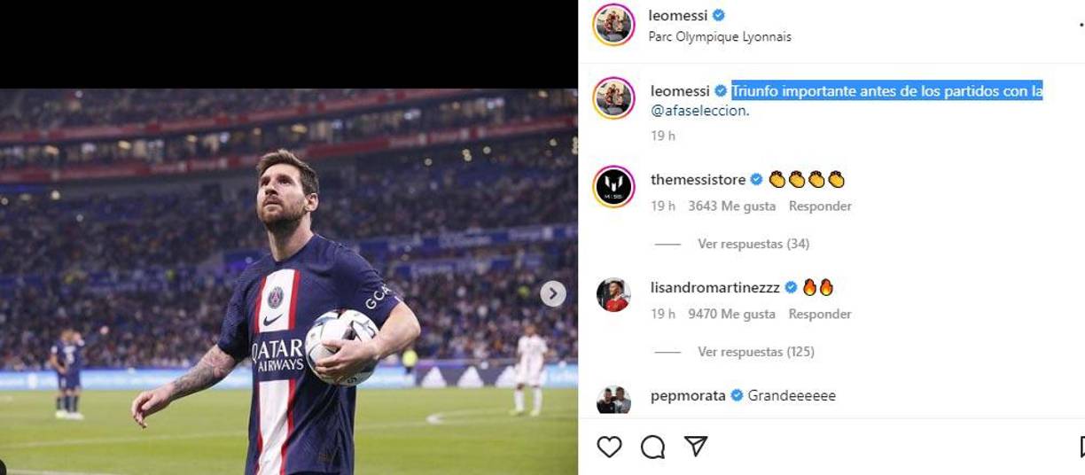 Lionel Messi le dio la victoria al PSG ante el Lyon el domingo y en sus redes sociales se mostró ilusionado con reportarse a la Selección de Argentina.