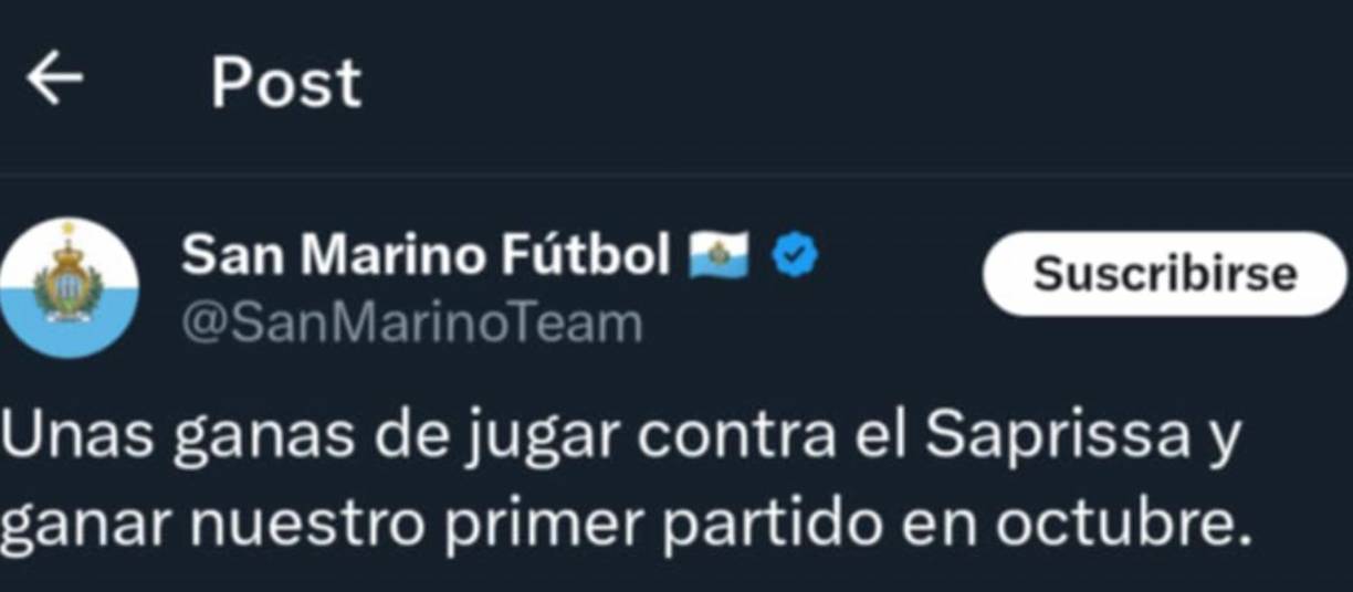 La peculiar cuenta de San Marino en redes sociales se mofó del Saprissa. 