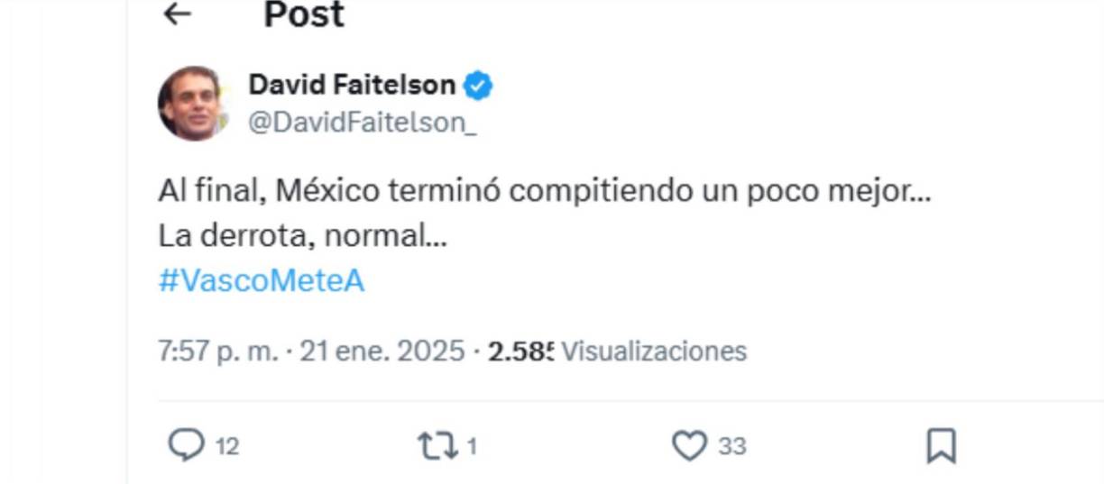 ”Al final, México terminó compitiendo un poco mejor. La derrota, normal...”, expresó un resignado Faitelson.