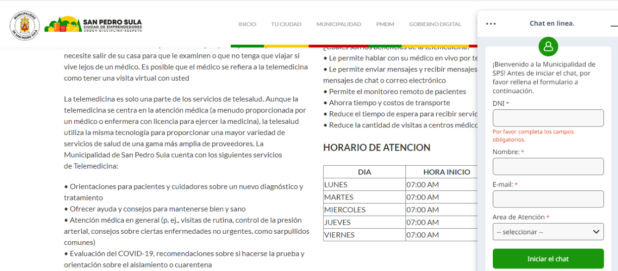 Luego tiene que completar con sus datos y seleccionar “Telemedicina” en área de atención.