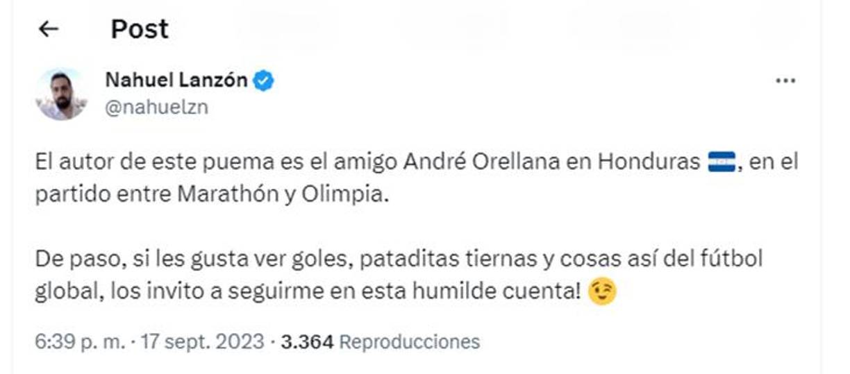 Nahuel Lanzón de Argentina dio su punto de vista sobre André Orellana. 