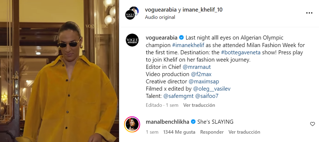 La boxeadora argelina sorprendió al figurar como invitada de dicha pasarela.