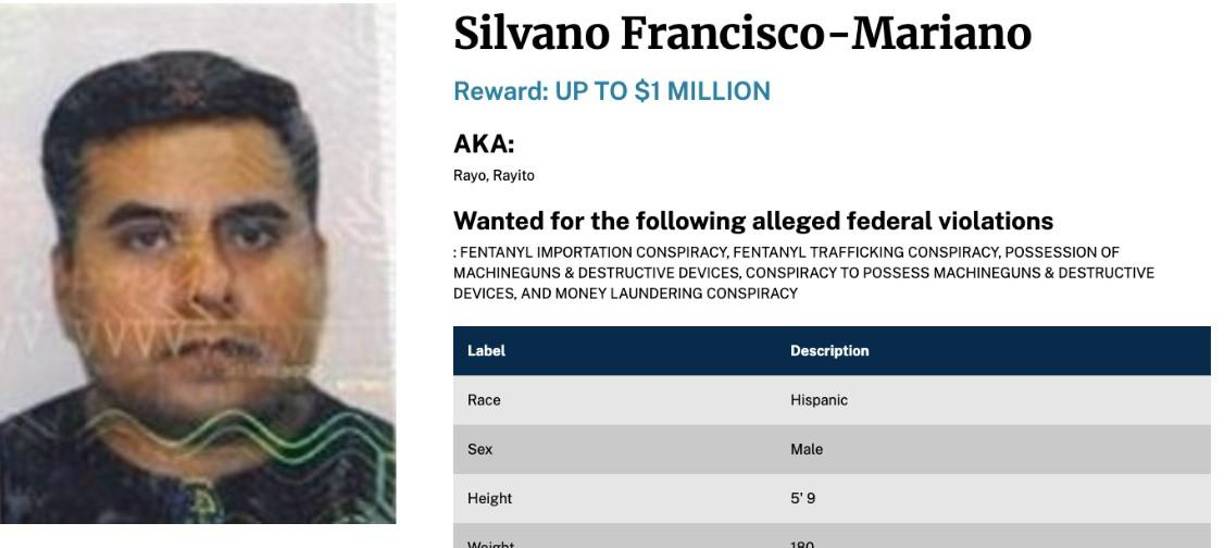 Silvano Francisco Mariano otro de los socios de los chapitos también aparece en la lista.
