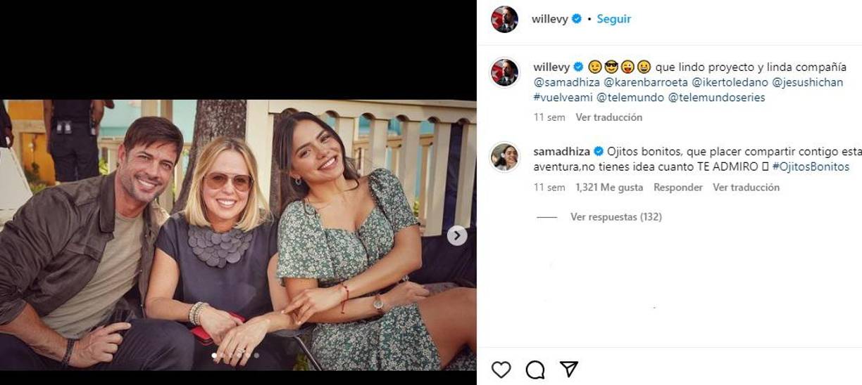 Aunque Samadhi Zendejas es muy discreta en su vida privada, es muy activa en Instagram, (@samadhiza), donde cuenta con más de 5 millones de seguidores, y fue precisamente en esa red social donde le comentó a Levy cuánto lo admira y lo feliz que está de compartir esta aventura con él, esto luego que él publicara imágenes de ellos y mencionara el lindo proyecto y compañía con la que comparte en la serie “Vuelve a mí” que estrenará en el mes de octubre por Telemundo.