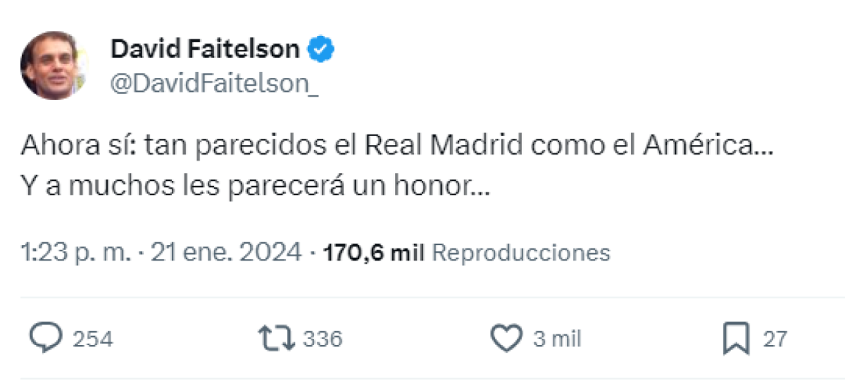 Por su parte, David Faitelson comparó las “ayudas arbitrales” que recibe el Madrid con las del América.