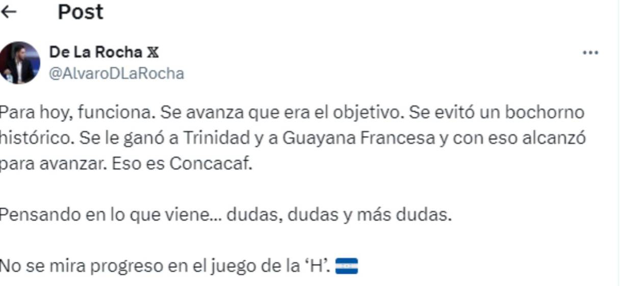”Pensando en lo que viene, dudas y más dudas”, señaló Álvaro de la Rocha. 