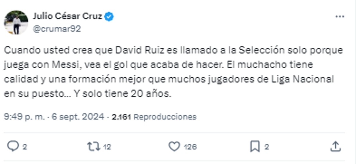 Y sobre el gol de David Ruiz dijo: “Cuando usted crea que David Ruiz es llamado a la Selección solo porque juega con Messi, vea el gol que acaba de hacer”.