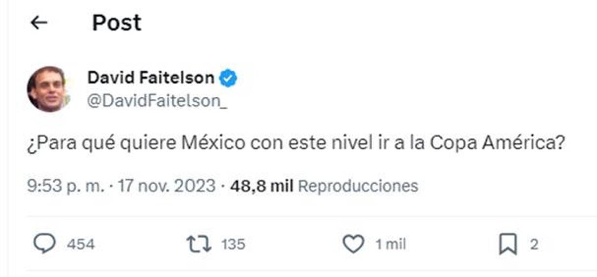 ”Para qué quiere México con ese nivel ir a la Copa América”, se preguntó Faitelson. 