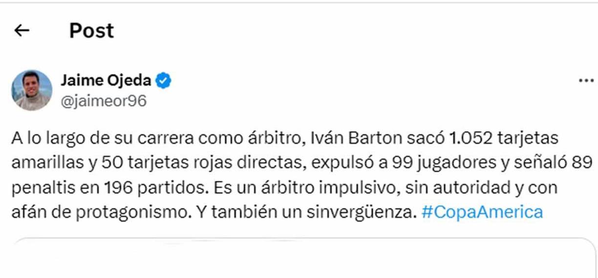 “Es un árbitro impulsivo, sin autoridad y con afán de protagonismo. Y también un sinvergüenza”, añadió Jaime Ojeda.