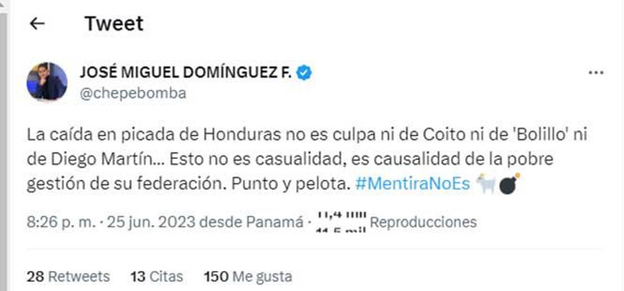 El periodista panameño José Miguel Domínguez, mejor conocido como “Chepe Bomba”, sorprendió con su comentario y defendió a Diego Vázquez ya que señaló que la Federación es la culpable. 