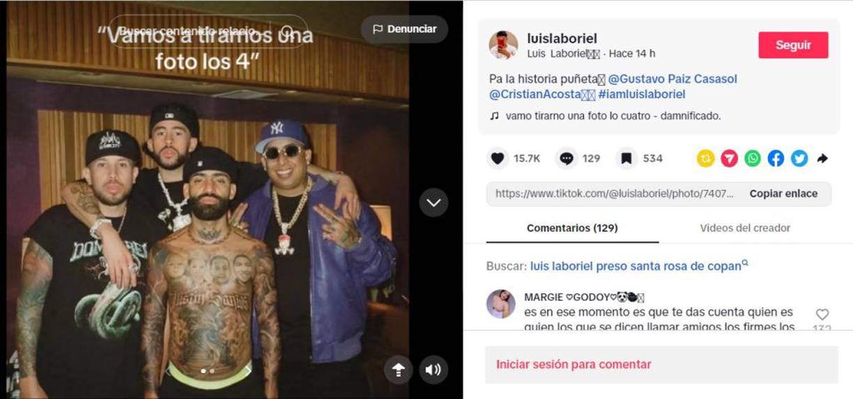 Fotografía compartida por Luis Laboriel después de su arresto.