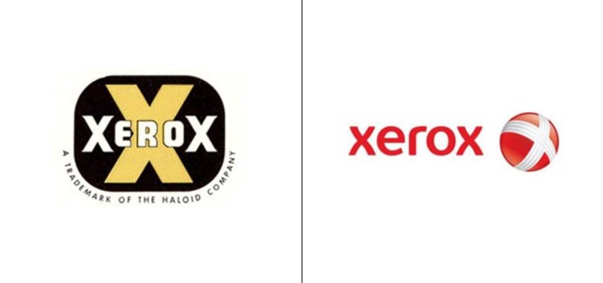 XEROX comenzó como fabricante de papel antes de convertirse en fabricante de copiadoras. Su logo ha cambiado correspondientemente.