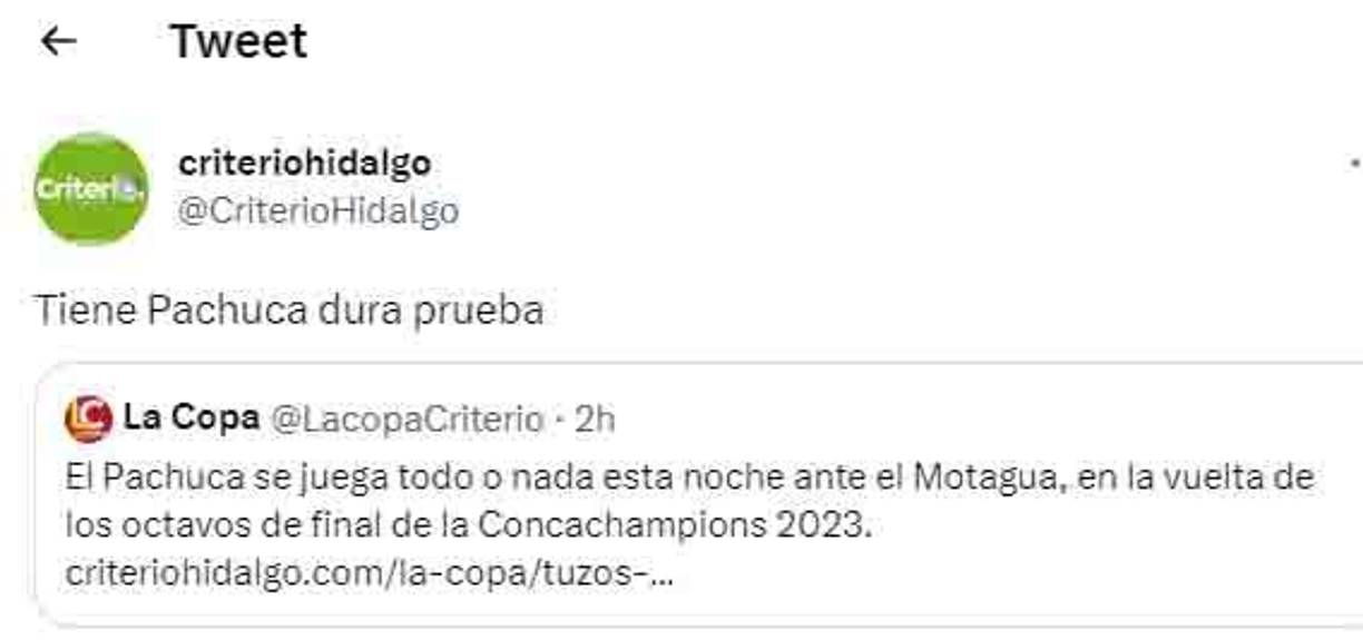 “Tiene Pachuca dura prueba”, señala Criterio Hidalgo.