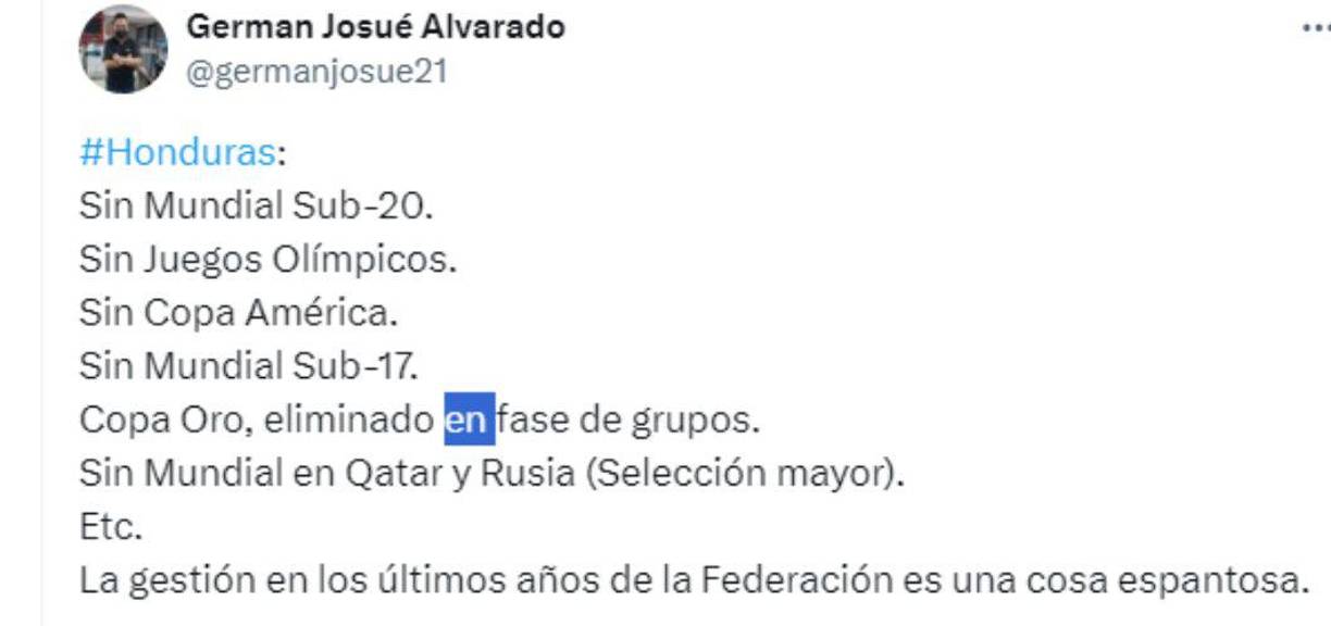 German Alvarado de Diario LA PRENSA recordó los fracasos de la Federación de Honduras.