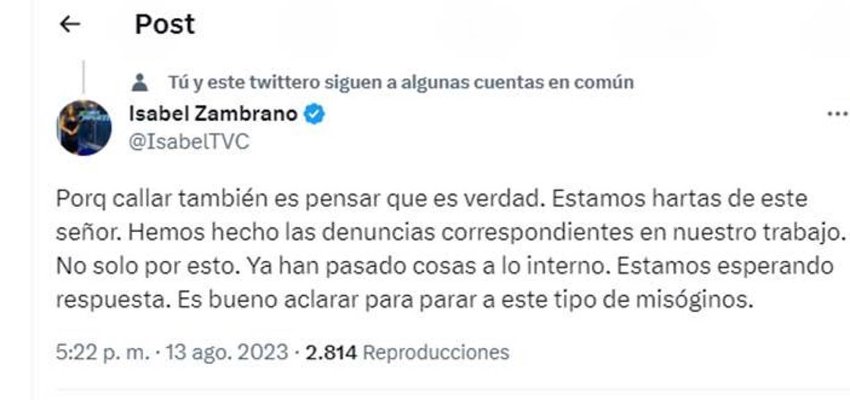 Isabel Zambrano cerró con fuertes palabras sobre Orlando Ponce Morazán.
