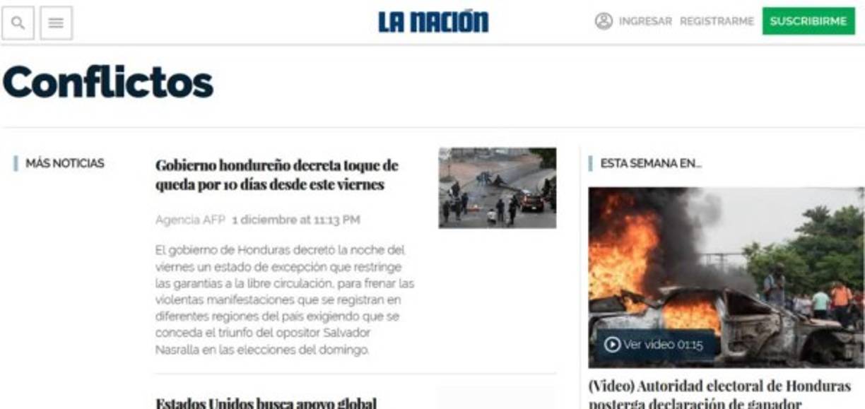 La Nación de Costa Rica: 'Gobierno hondureño decreta toque de queda por 10 días desde este viernes'. 'Medida rige para toda la población entre las 6 p.m. y las 6 a.m.'.