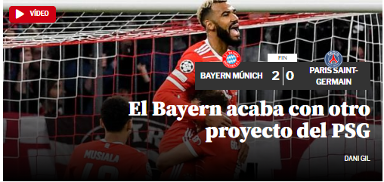 Mundo Deportivo de España: “El Bayern acaba con otro proyecto del PSG”.