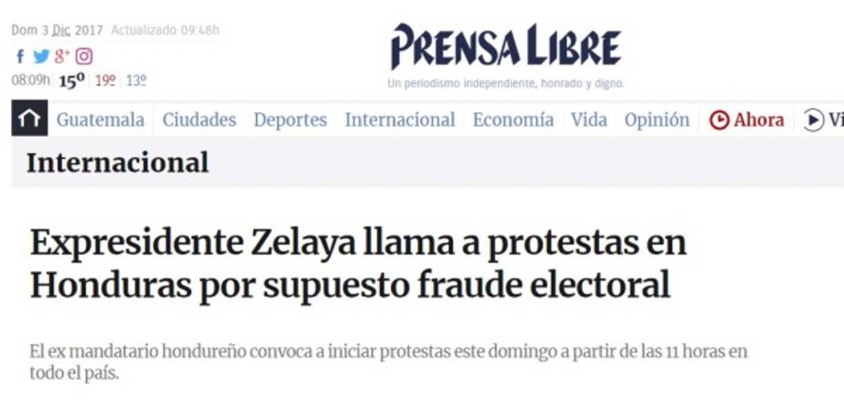 La Prensa Libre de Guatemala informó sobre las protestas convocadas para este domingo.