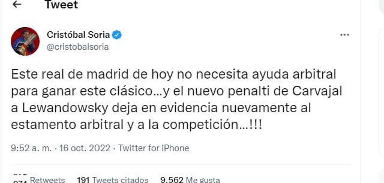 Cristóbal Soria, panelista de El Chiringuito, lanzó fuertes críticas contra el arbitraje. 
