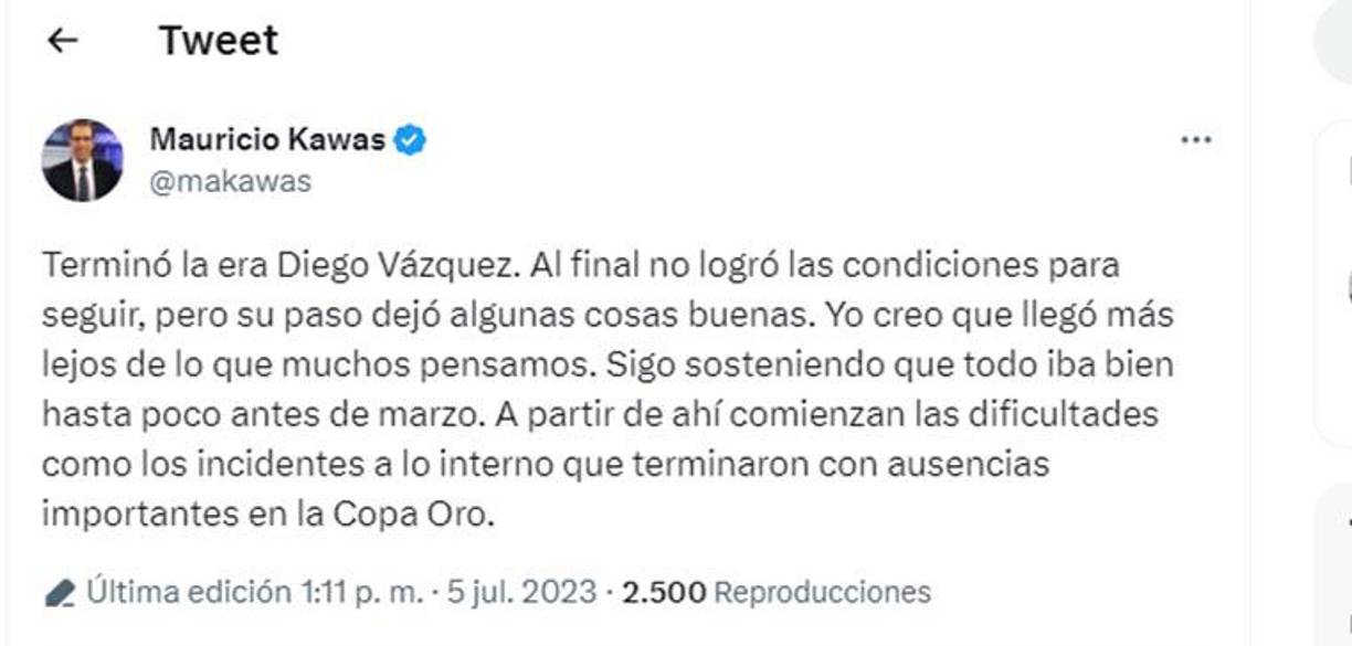 El periodista hondureño Mauricio Kawas dio su punto de vista sobre la salida de Diego Vázquez.