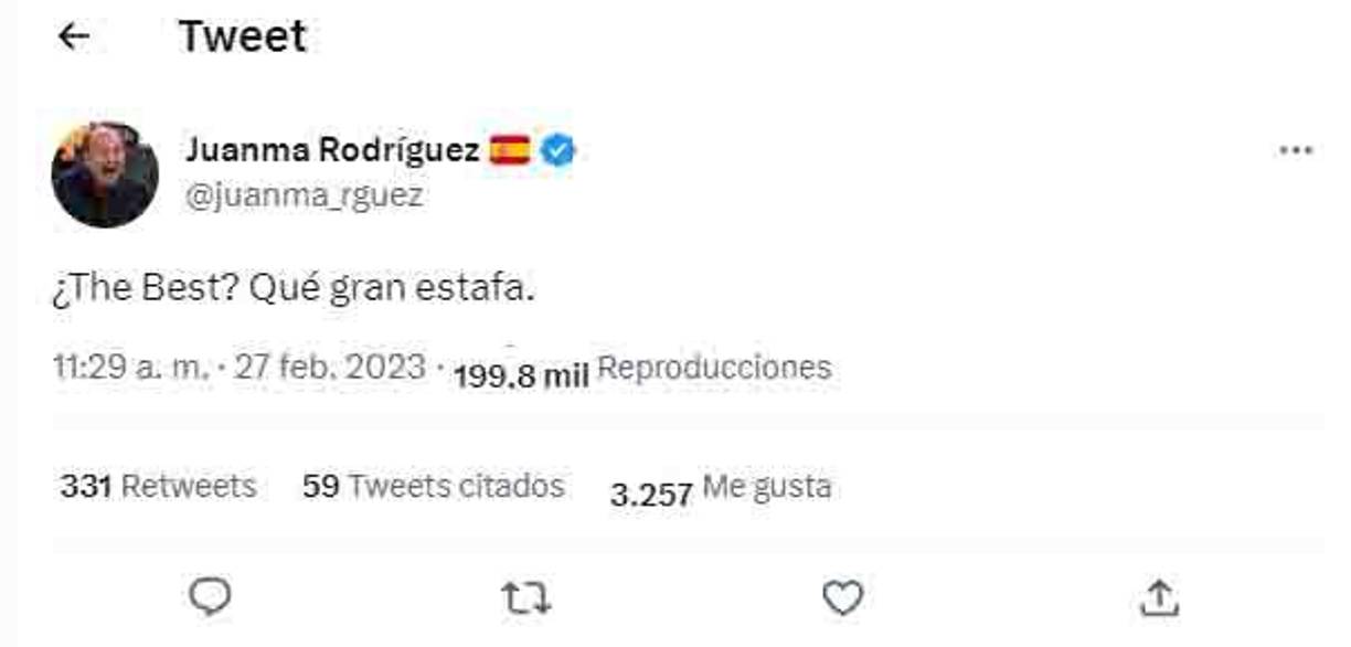 “¿The Best? Qué gran estafa”, dijo el periodista español Juanma Rodríguez.