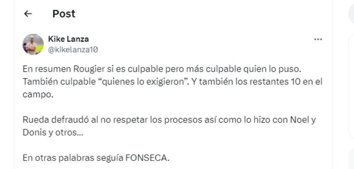 Kike Lanza, periodista y dirigente del Génesis, atizó contra Rougier: “Sí es culpable, pero más culpable quien lo puso”, indicó.