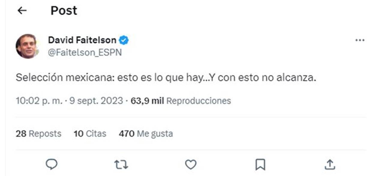 ”Selección mexicana: Esto es lo que hay. Y con esto no alcanza”, fue otro de los mensajes de Faitelson.
