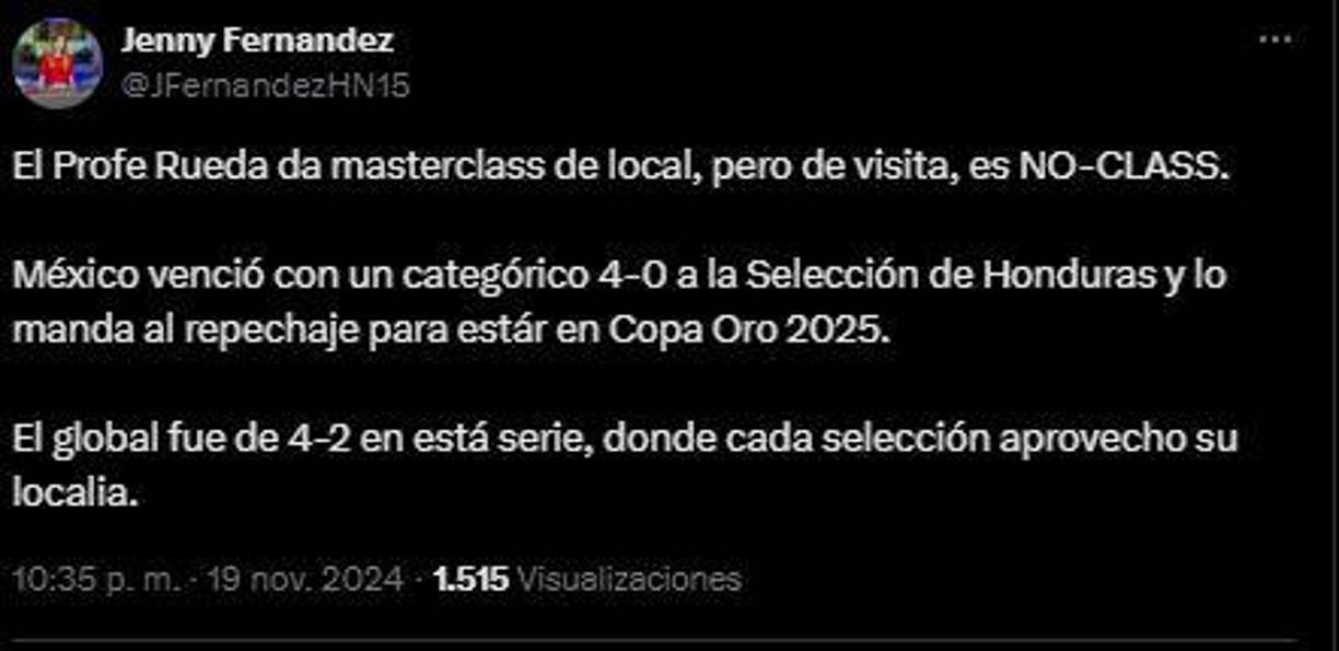 “El Profe Rueda da masterclass de local, pero de visita, es NO-CLASS”, fue el comentario de Jenny Fernandez de DIEZ TV.