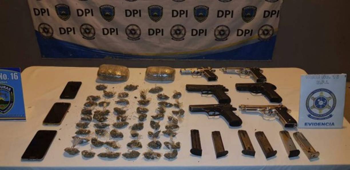 Armas, drogas y celulares decomisados a los integrantes de la MS-13.