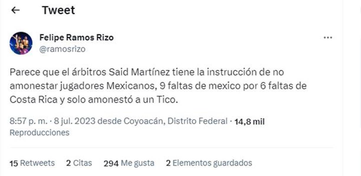 El analista arbitral Felipe Ramos Rizo lanzó fuertes comentarios contra Said Martínez ya que lo acusó de “tener instrucciones de no amonestar a jugadores mexicanos.”