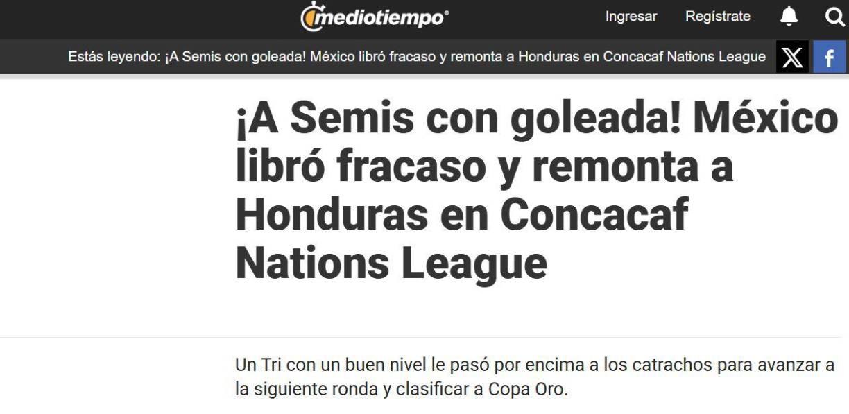 “¡A Semis con goleada! México libró fracaso y remonta a Honduras en Concacaf Nations League”, Medio Tiempo.
