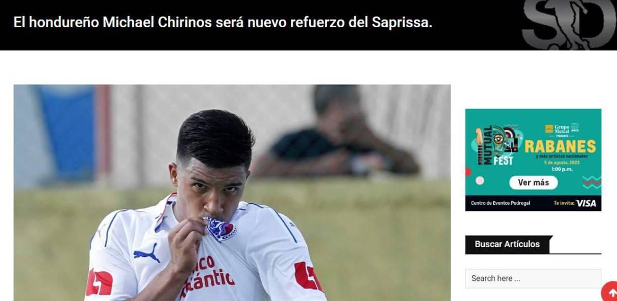 Sensación Deportiva de Costa Rica también informó sobre la llegada de Michaell Chirinos.