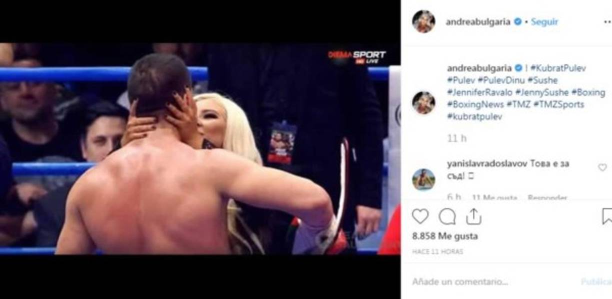 Andrea publicó una foto, tanto en su historia de Instagram como en el perfil, en la que se la ve besando al boxeador dentro del ring tras una pelea, sin hacer comentarios en la descripción de la imagen.