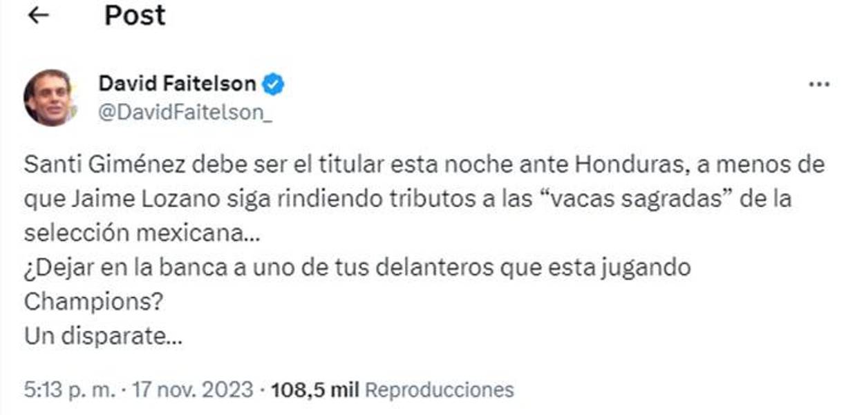 En un principio, Faitelson pedía a Santi Giménez. 