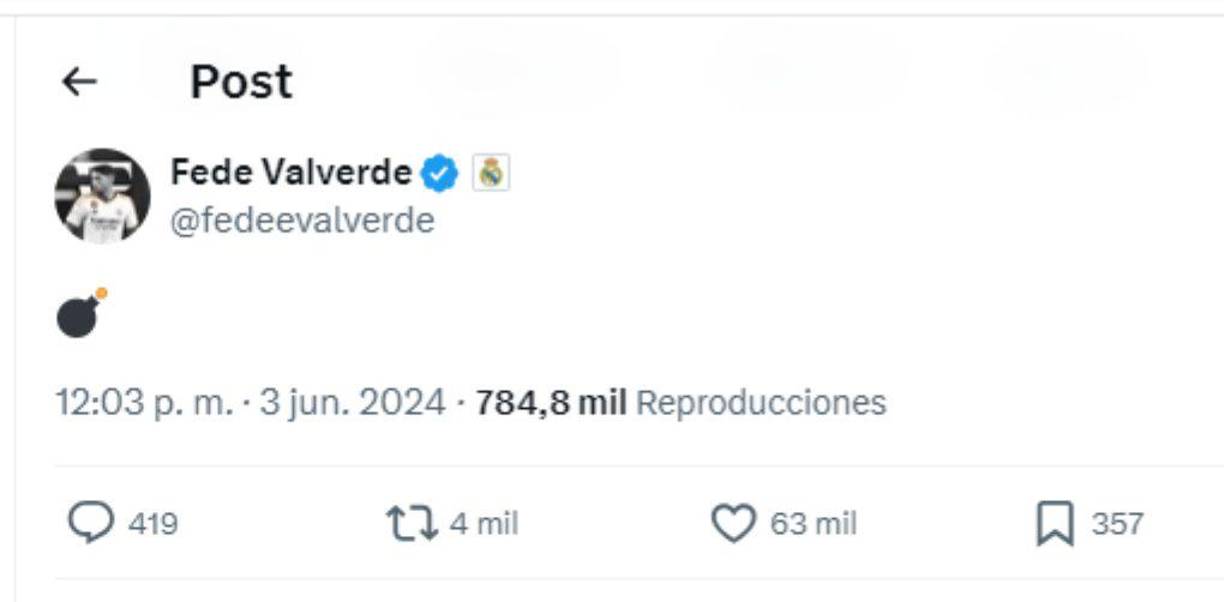 Fede Valverde puso un emoji de bomba tras el anuncio de Mbappé y su llegada al Real Madrid.
