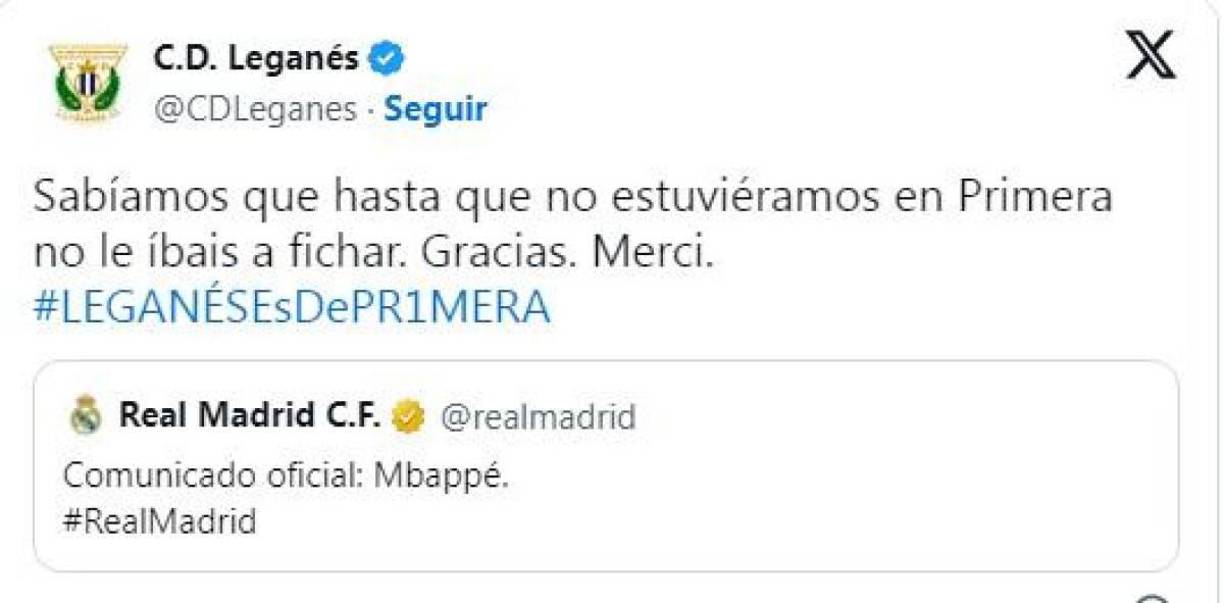 El Leganés de España ascendió este fin de semana y dejó un gracioso mensaje sobre Mbappé.