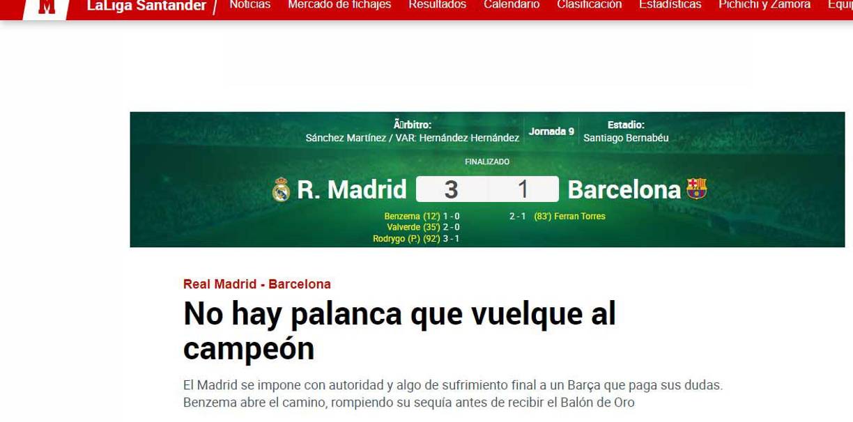 “No hay palanca que vuelque al campeón”, fue otro de los titulares del Diario Marca.